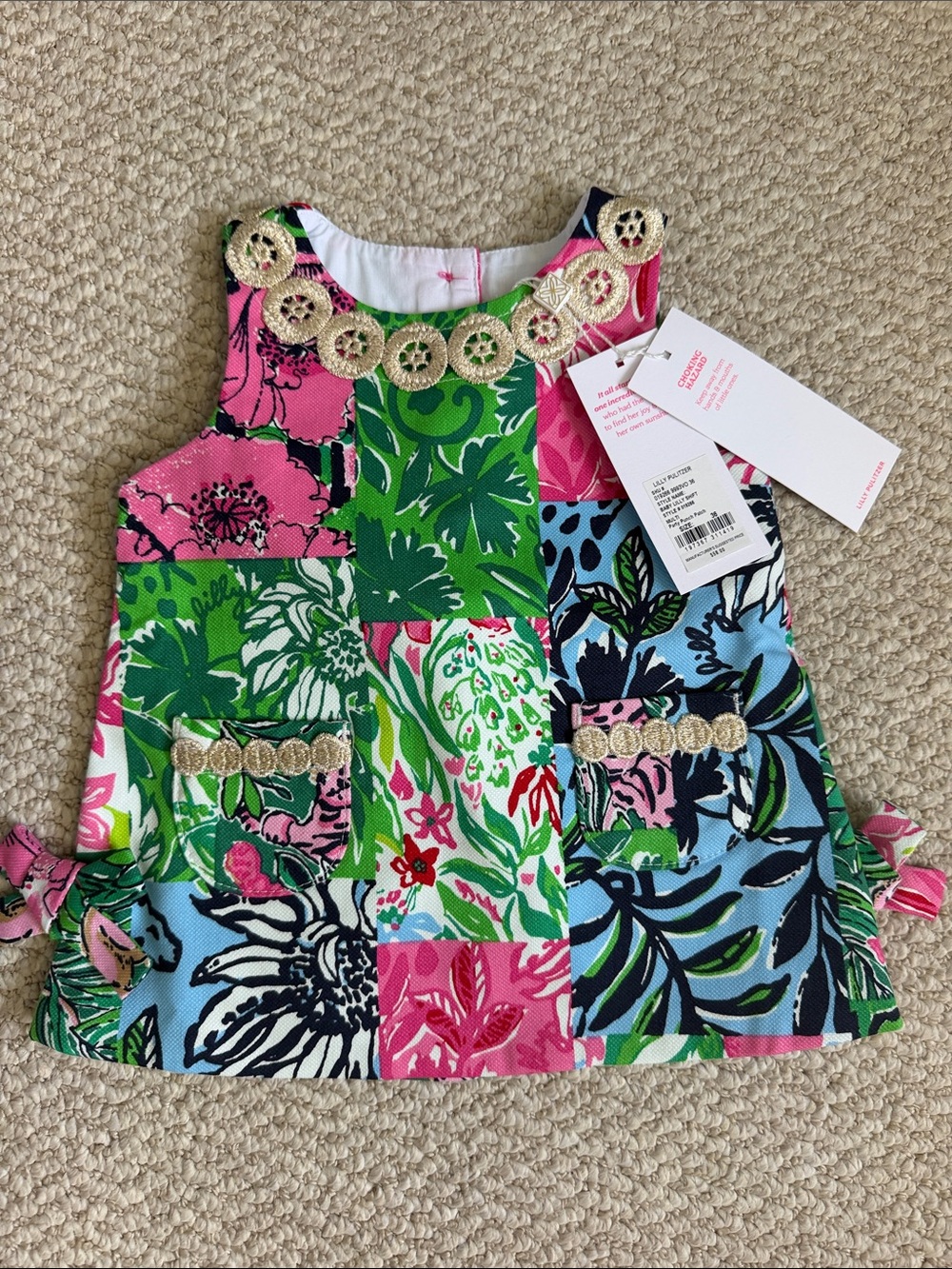 Lilly Pulitzer Girls Patchwork Floral Dress - Pink, Green, Blue